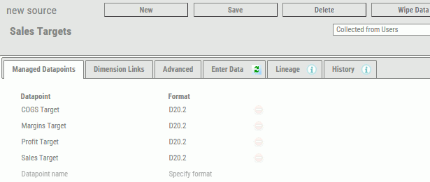 Managed Datapoints tab