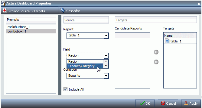 active dashboards prompts with new field