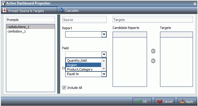 Active Dashboard Properties Field Menu